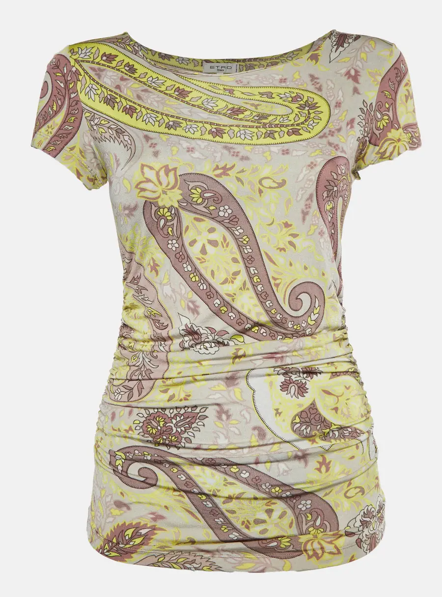 Etro Multicolour Paisley Print Jersey Ruched Top M