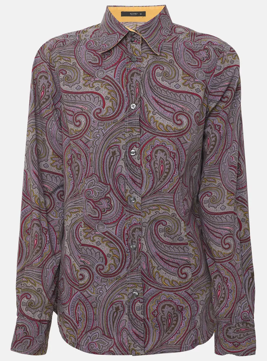 Etro Purple Paisley Print Stretch Cotton Long Sleeve Shirt M