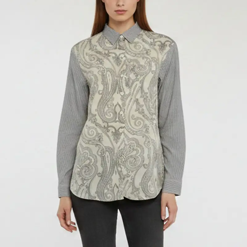Etro White/Blue Striped Paisley Print Cotton and Crepe Shirt M