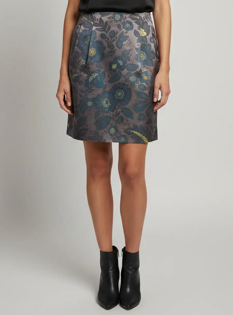 Etro Grey Floral Jacquard Pleated Mini Skirt S