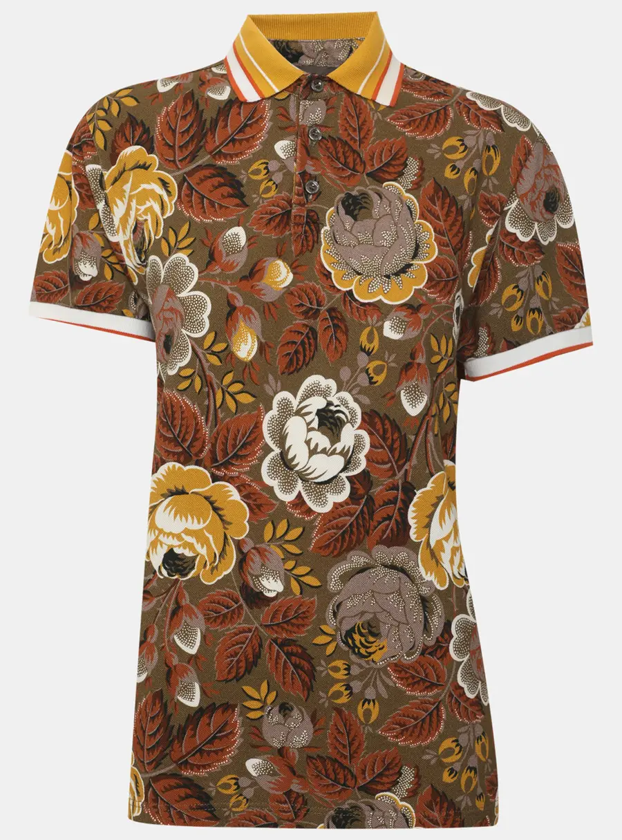 Etro Multicolor Floral Print Cotton Pique Polo T-Shirt S