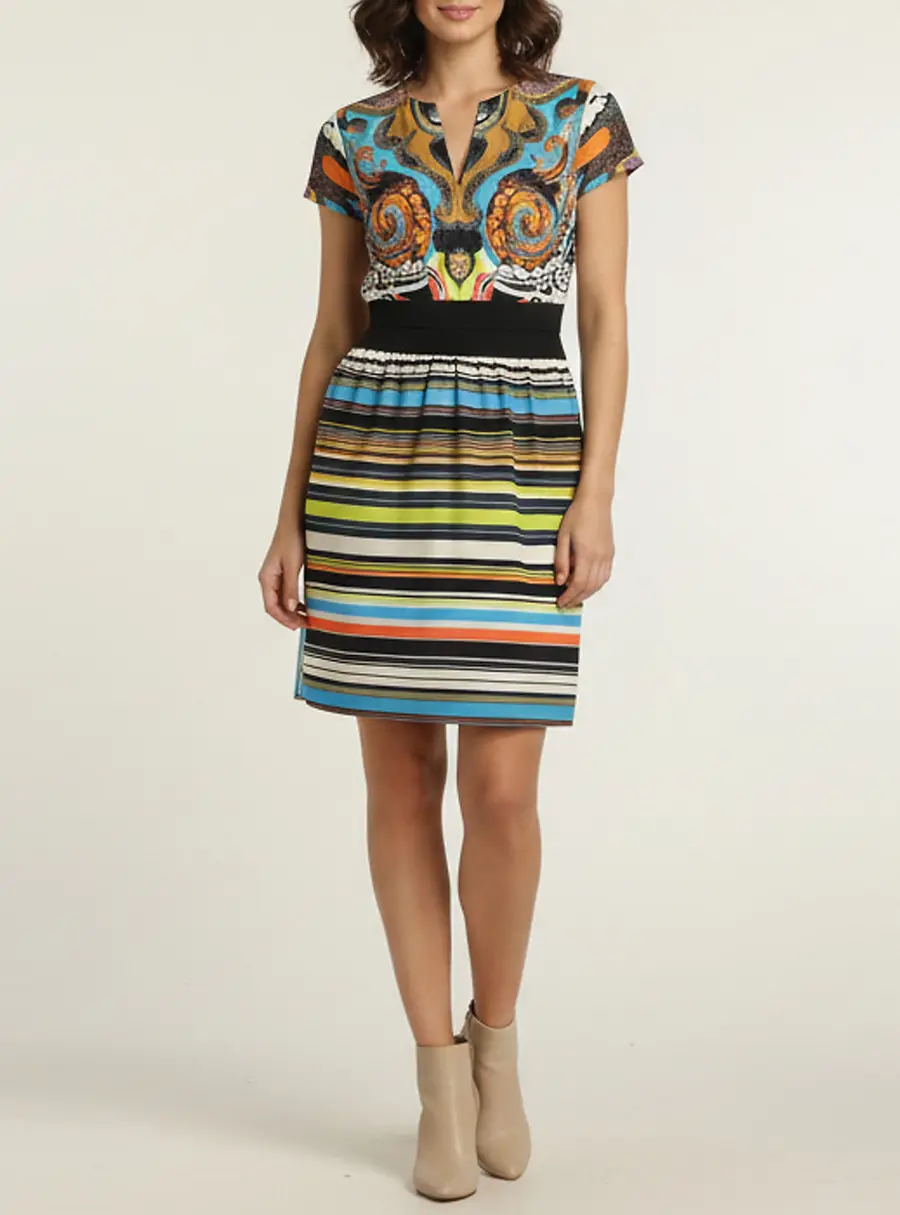 Etro Multicolor Printed Crepe V Neck Sleeveless Midi Dress M