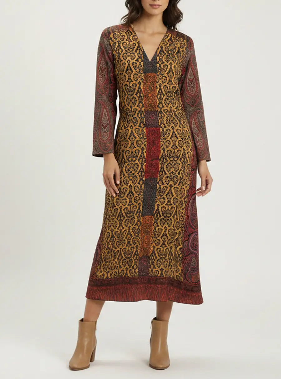 Etro Multicolor Paisley Print Stretch Crepe Maxi Dress L