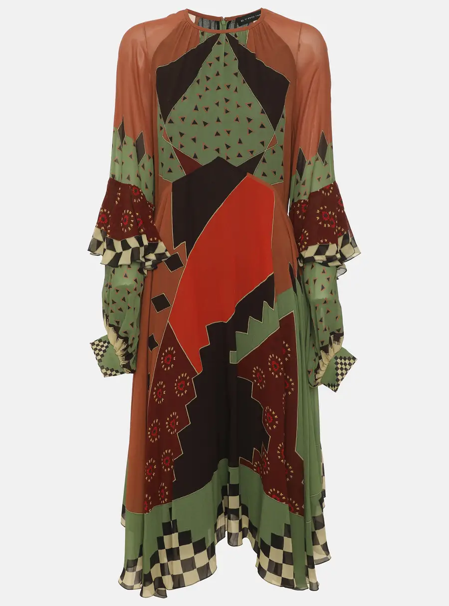Etro Multicolor Geometric Printed Silk Asymmetric Midi Dress M
