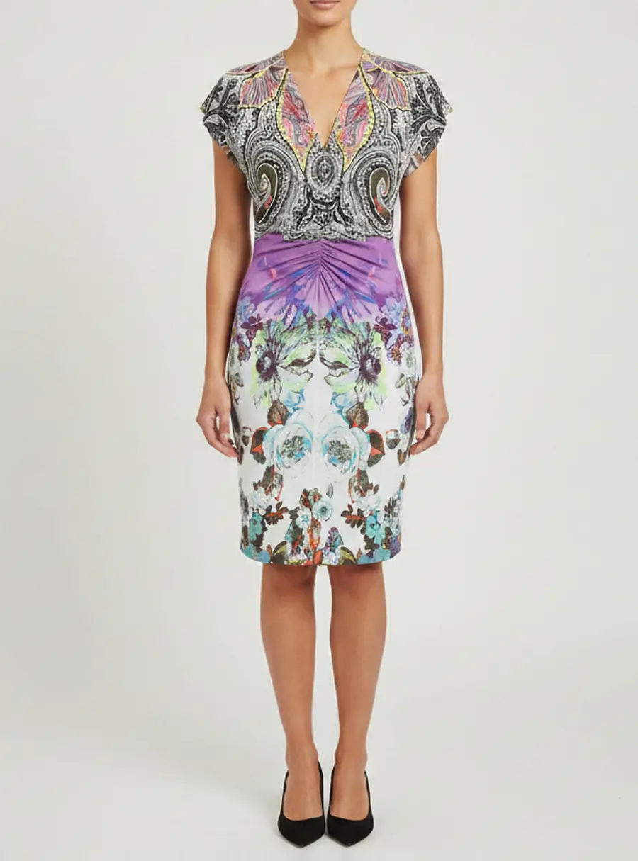 Etro Multicolor Paisley Printed Jersey Ruched Mini Dress M