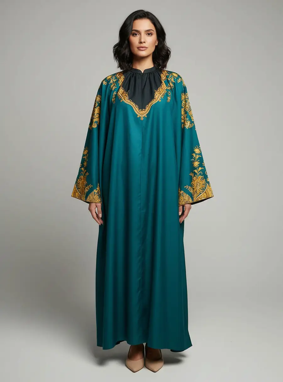 Etro Green Paisely Print Gabardine Long Sleeve Kaftan S