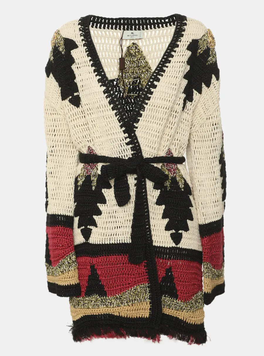 Etro Multicolor Crochet Fringe Cardigan S