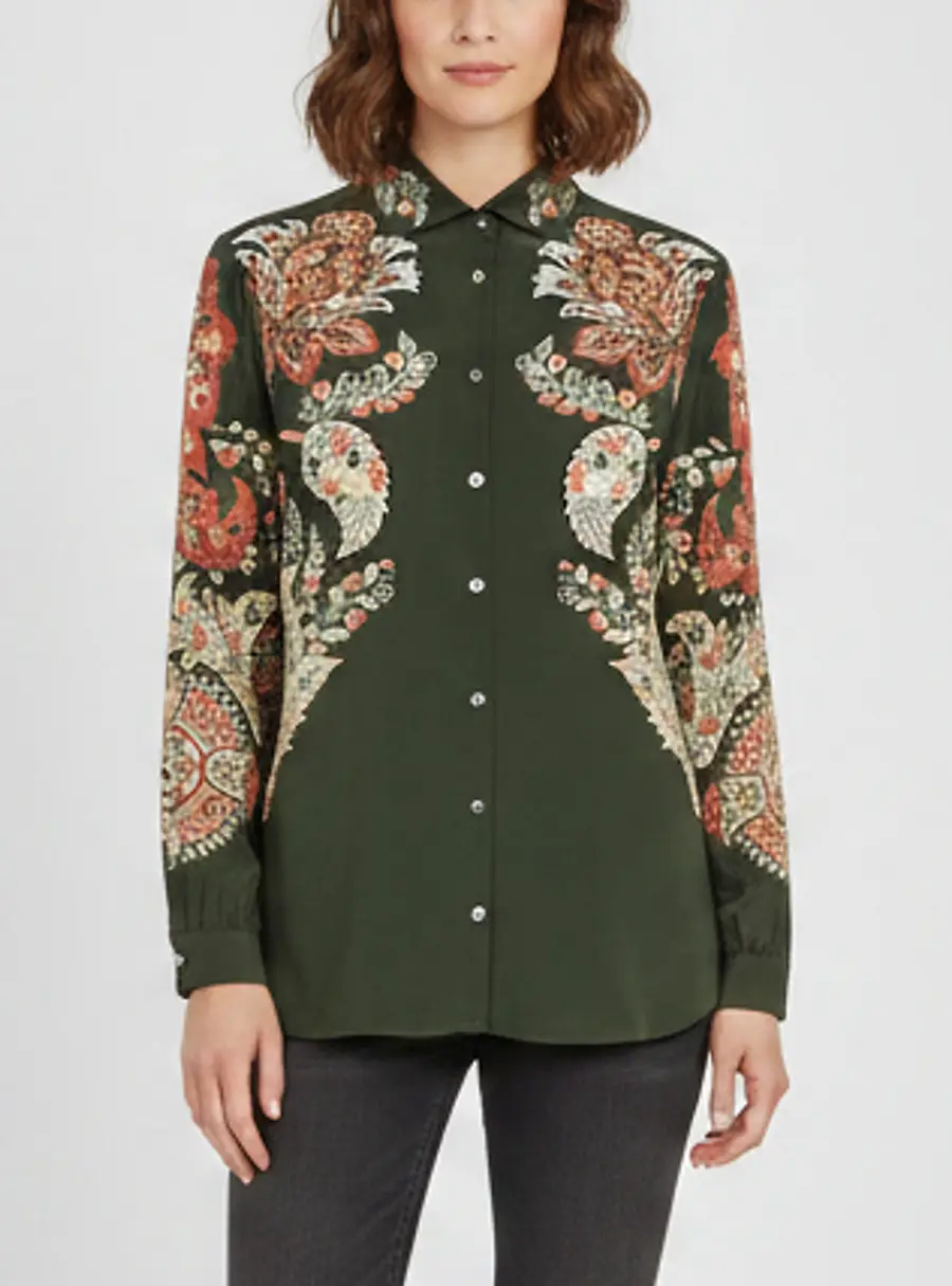 Etro Green Paisley Print Silk Crepe de Chine Shirt M
