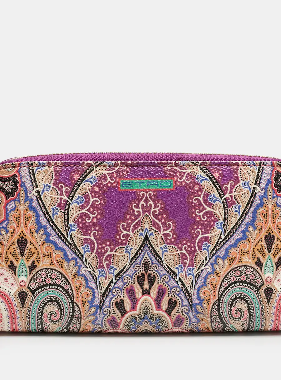 Etro Purple Printed Coated Canvas Zip Around Wallet