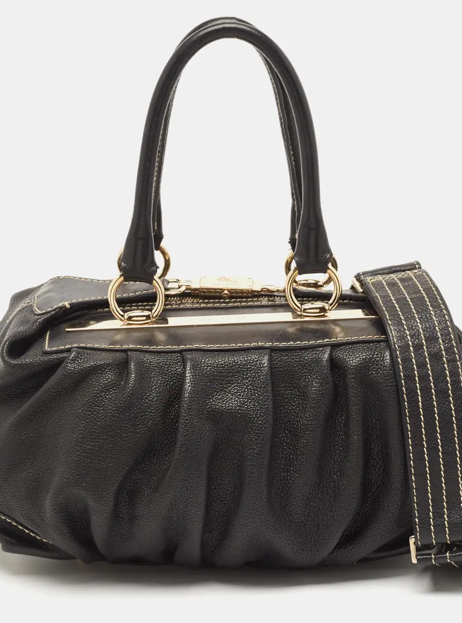 Etro Black Leather Pleated Shoulder Bag