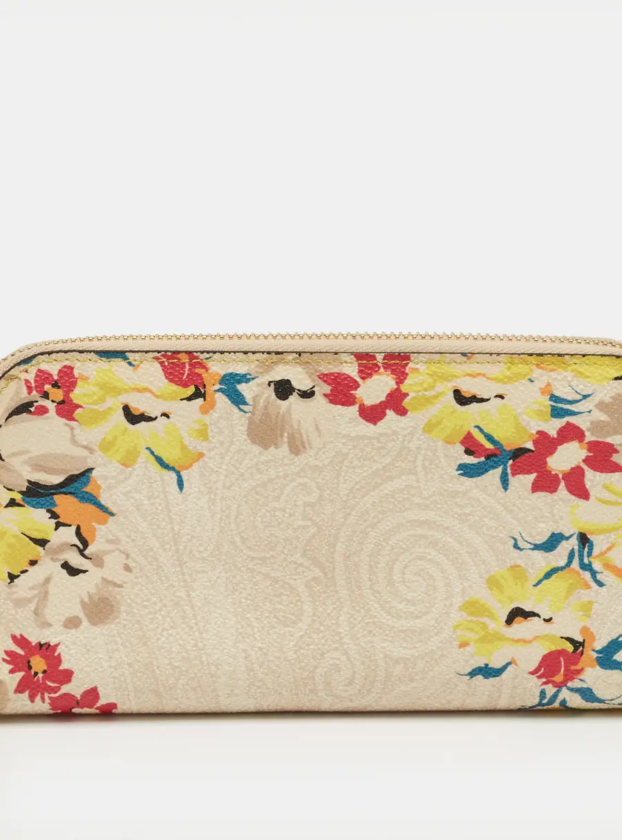 Etro Multicolor Coated Canvas Floral Zip Continental Wallet