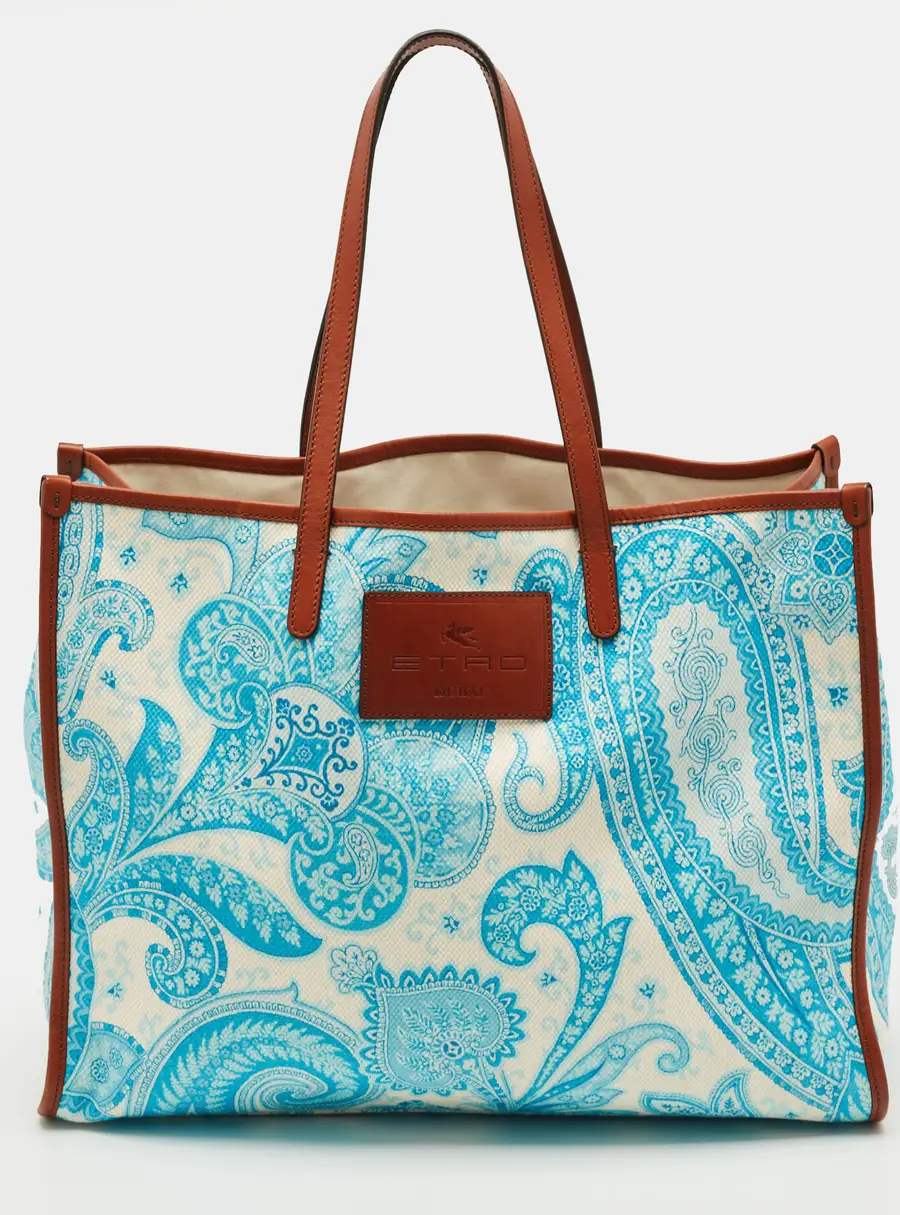 Etro Blue/White Paisley Print Canvas and Leather Shopper Tote