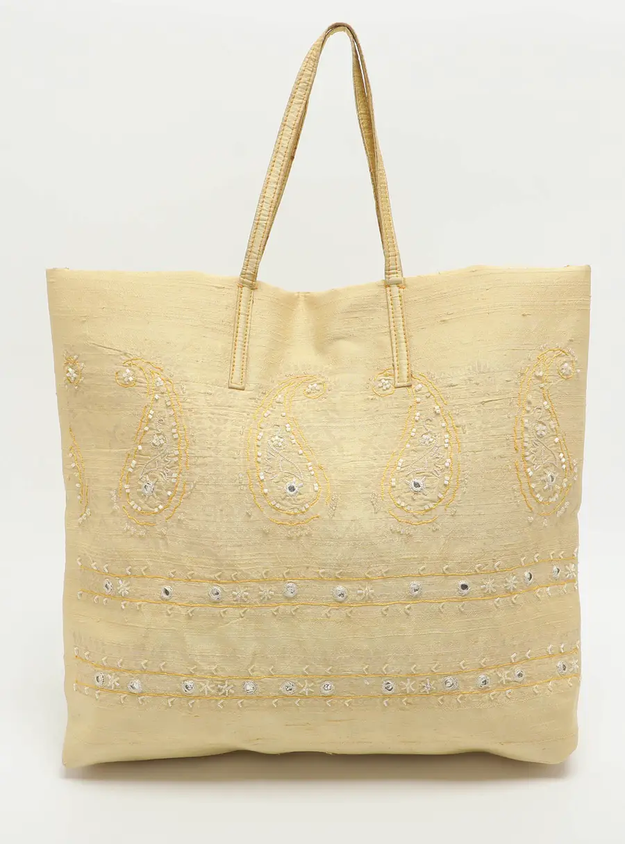 Etro Embellished Yellow Fabric Tote