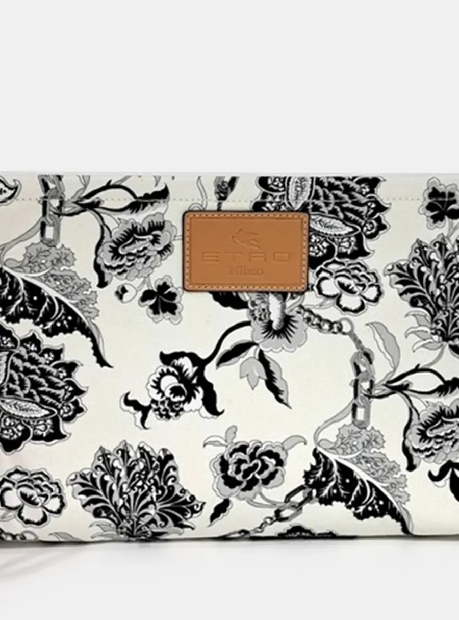 Etro Clutch Multicolor Printed Canvas Leather Clutch Bag