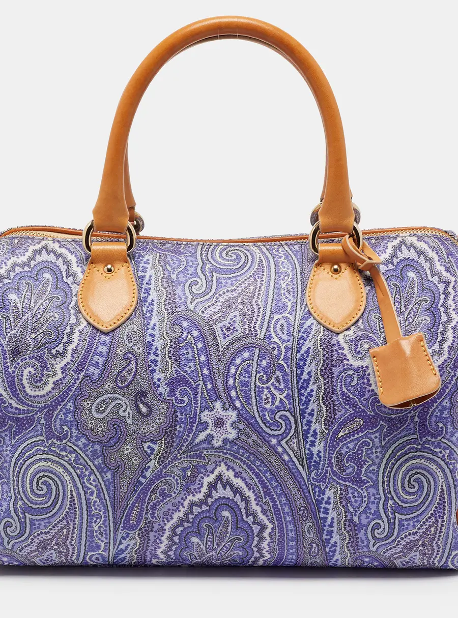 Etro Purple/Brown Paisley Printed Coated Canvas and Leather Satchel