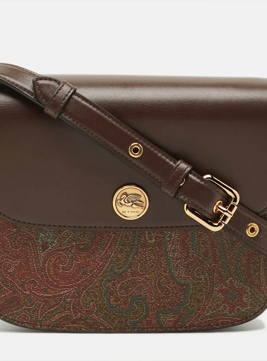 Etro Tracolla Brown Paysley Print Coated Canvas and Leather Crossbody Bag