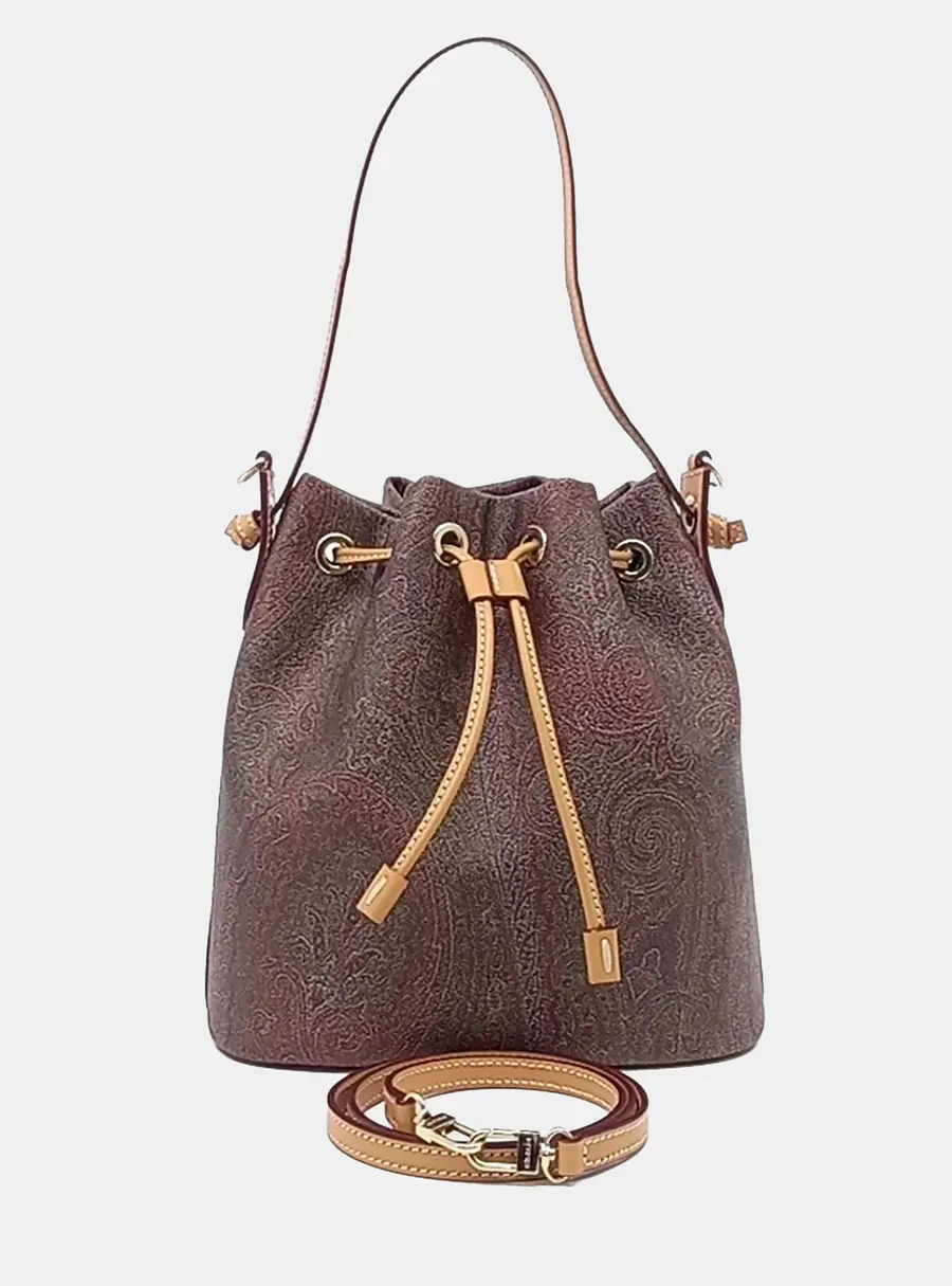 Etro Brown Coated Canvas Etro Paisley Bucket Bag
