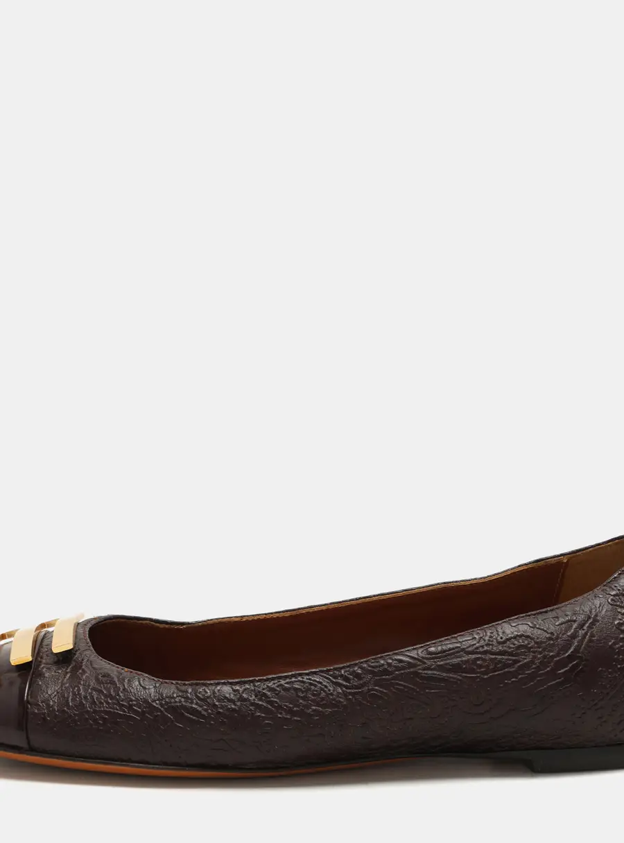 Etro Brown Embossed Leather Embellished Cap Toe Ballet Flats Size 40
