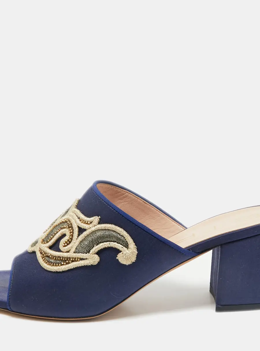 Etro Navy Blue Satin Slide Sandals Size 40