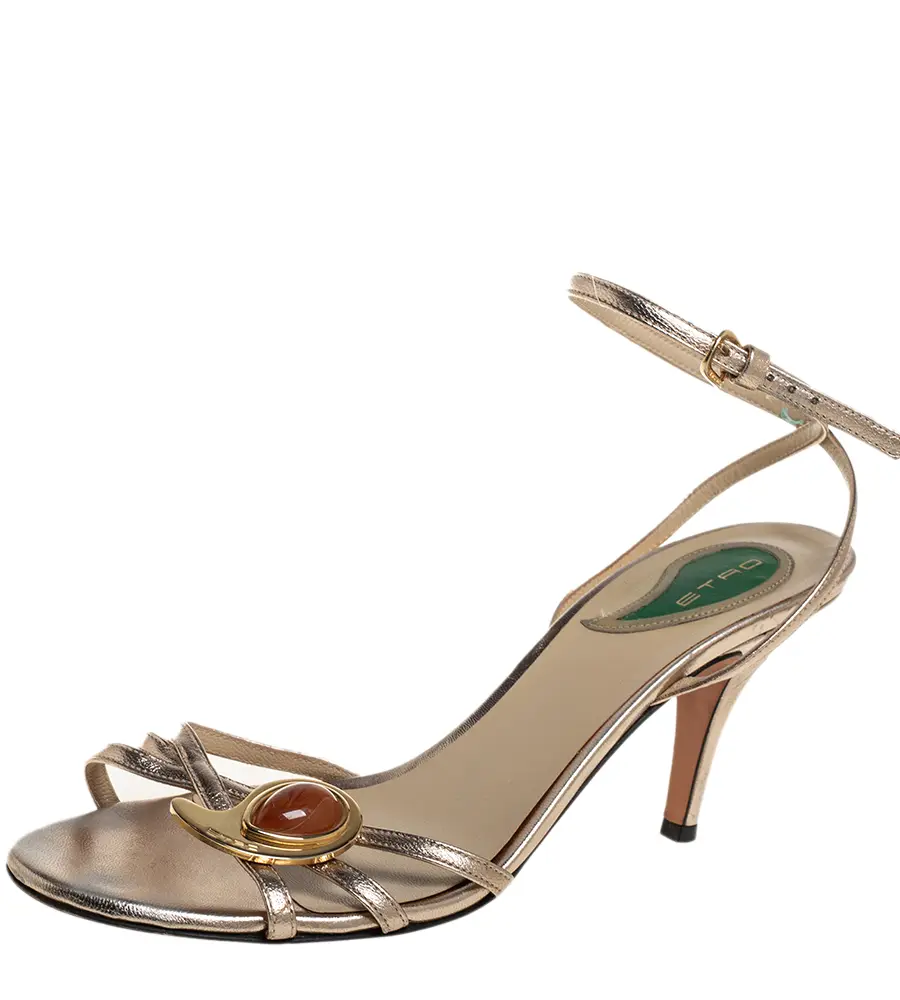 Etro Gold Leather Ankle Strap Sandals Size 41