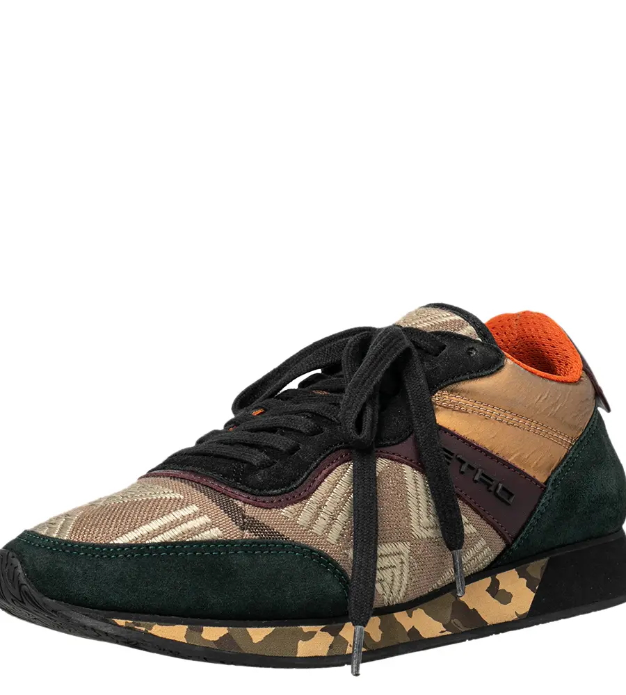 Etro Size 37 Multicolor Brocade Fabric, Leather and Suede Low Top Sneakers