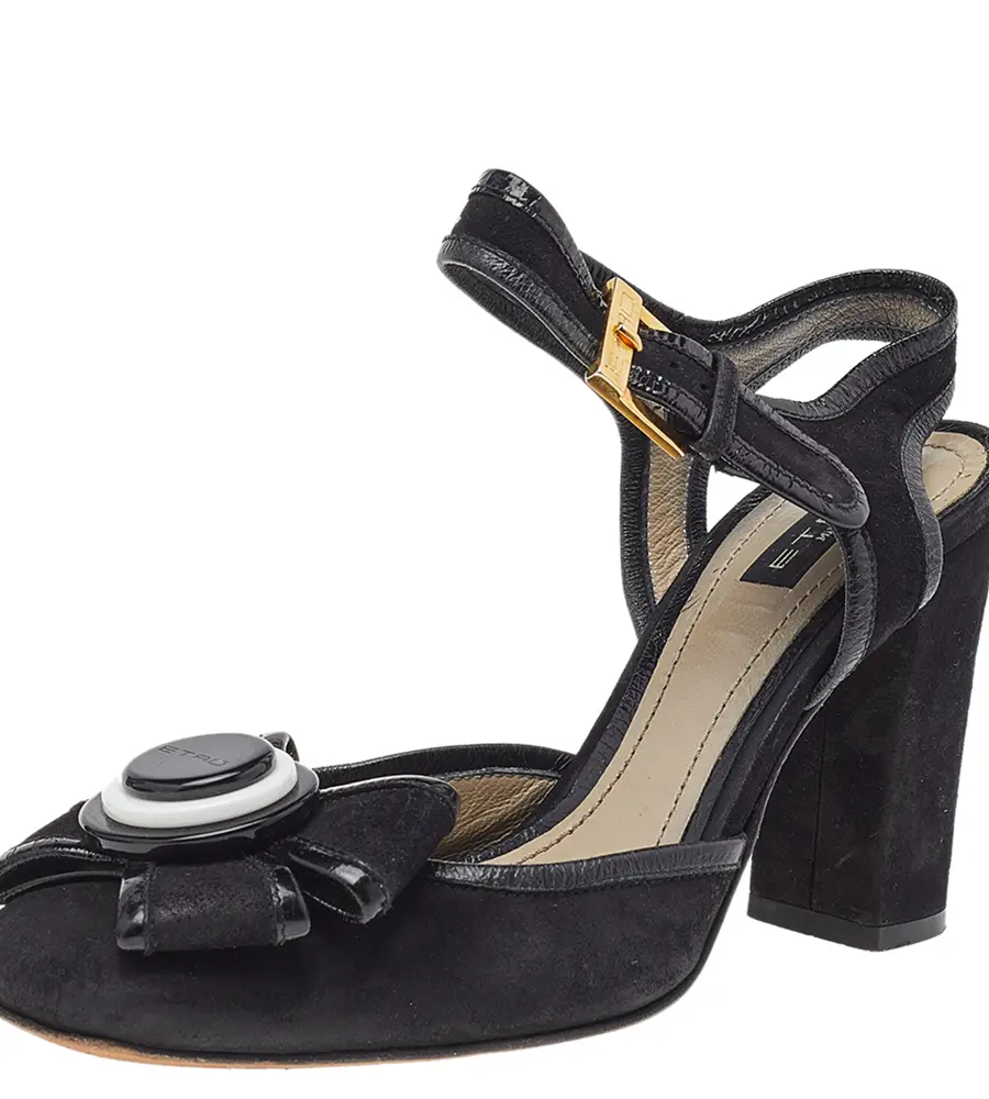 Etro Black Suede Ankle Strap Bow Sandals Size 37