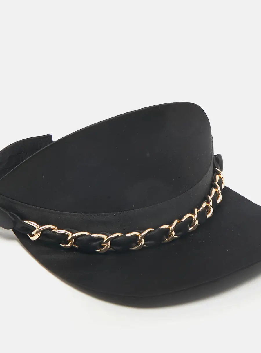 Eugenia Kim Black Chain Embellished Satin Visor