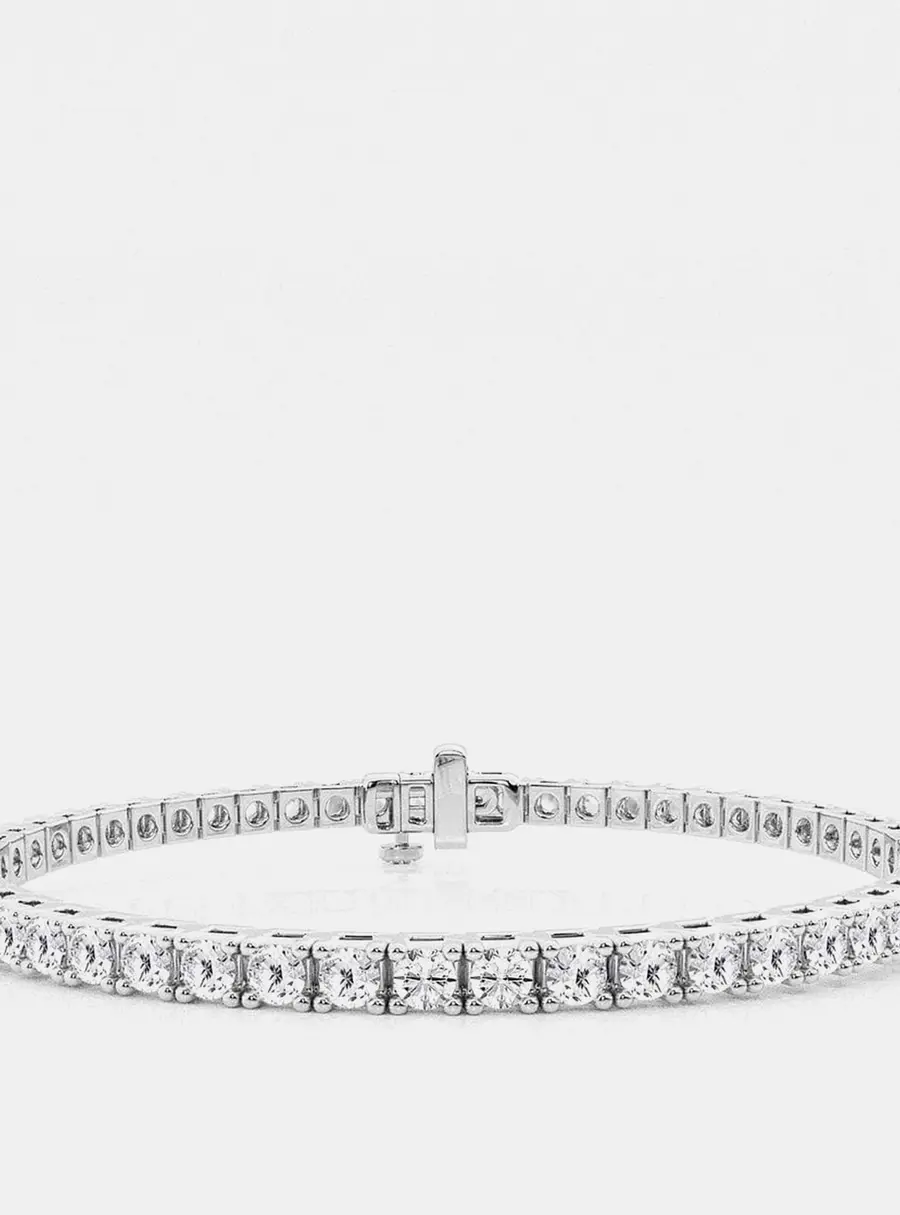 14K White Gold Round Lab Grown Diamond Four Prong Box Tennis Bracelet (5 ctw)