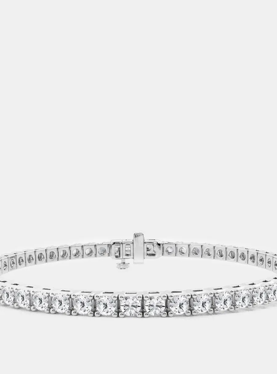 14K White Gold Round Lab Grown Diamond Four Prong Box Tennis Bracelet (8 ctw)