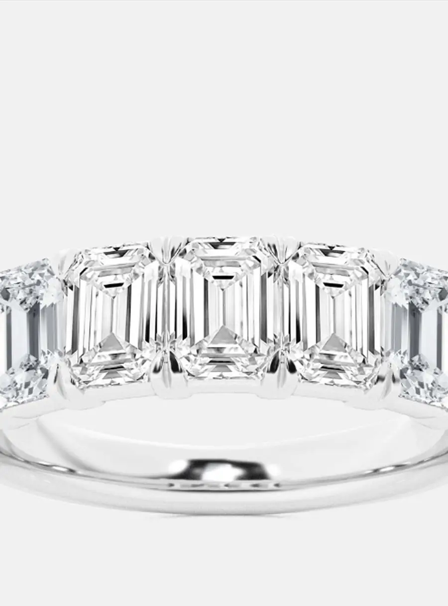 14K White Gold Emerald Lab Grown Diamond Five-Stone Anniversary Band US 7 (3 ctw)