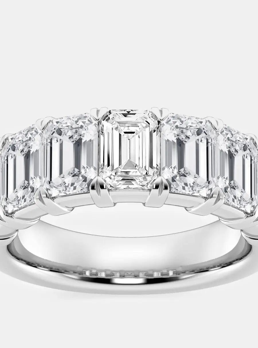 14K White Gold Emerald Lab Grown Diamond Seven-Stone Anniversary Band US 7 (5 ctw)