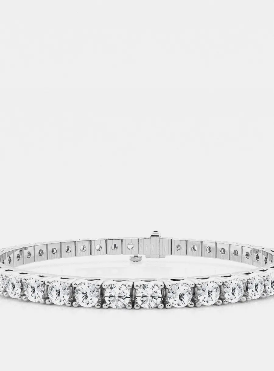 14K White Gold Round Lab Grown Diamond Four Prong Box Tennis Bracelet (8 ctw)
