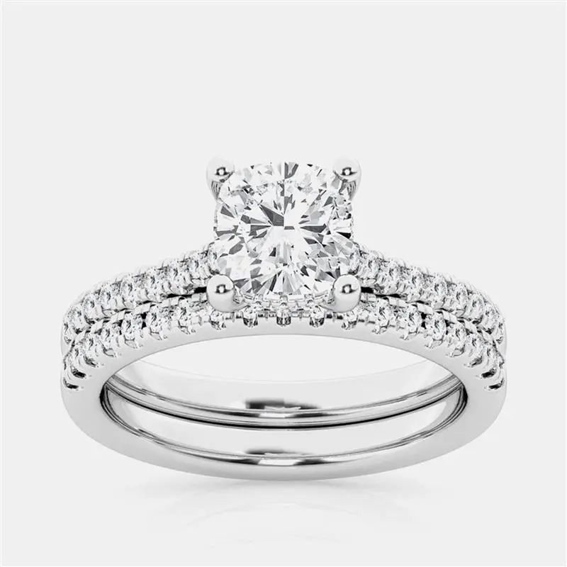 2 ct 14k White Gold Lab Grown Diamond Bridal Ring Set US 7