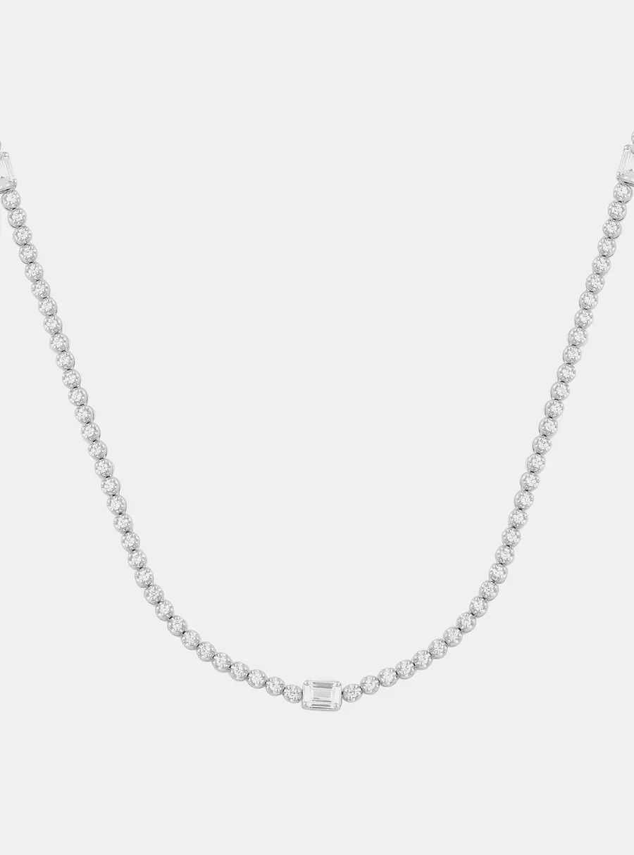 3ct 14k White Gold Lab Grown Diamond Station Necklace