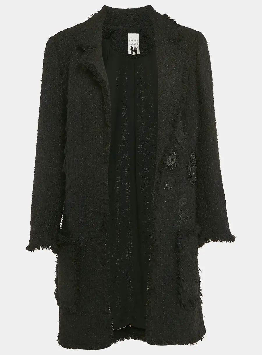 Edward Achour Paris Tweed Applique Detail Open Front Coat M