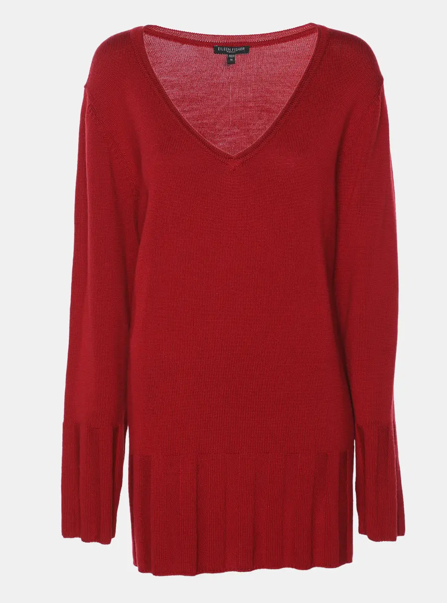 Eileen Fisher Red Merino Wool Knit Full Sleeve Sweater XXL