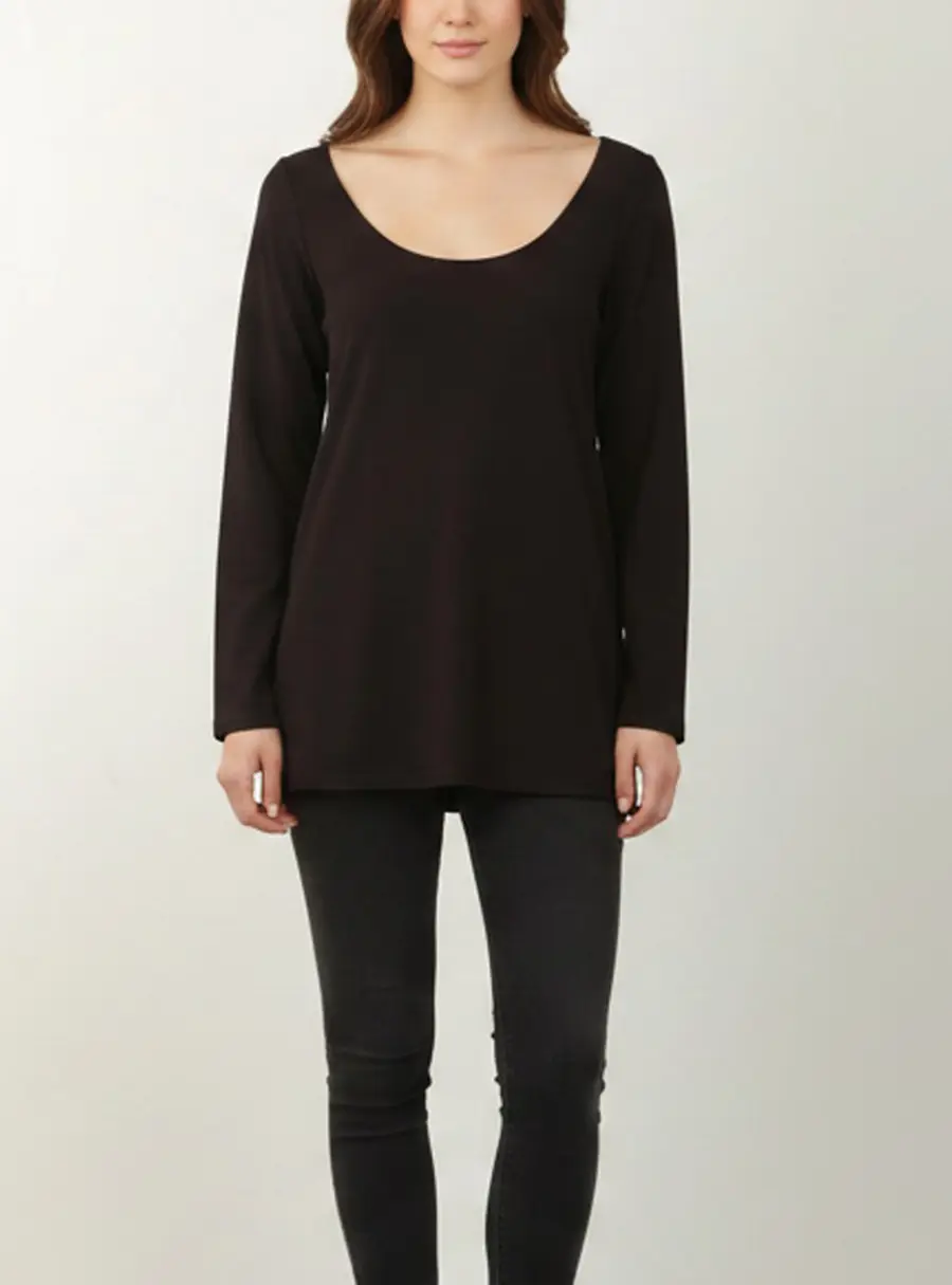 Elleen Fisher Dark Brown Jersey 3/4 Sleeve Scoop Neck Top