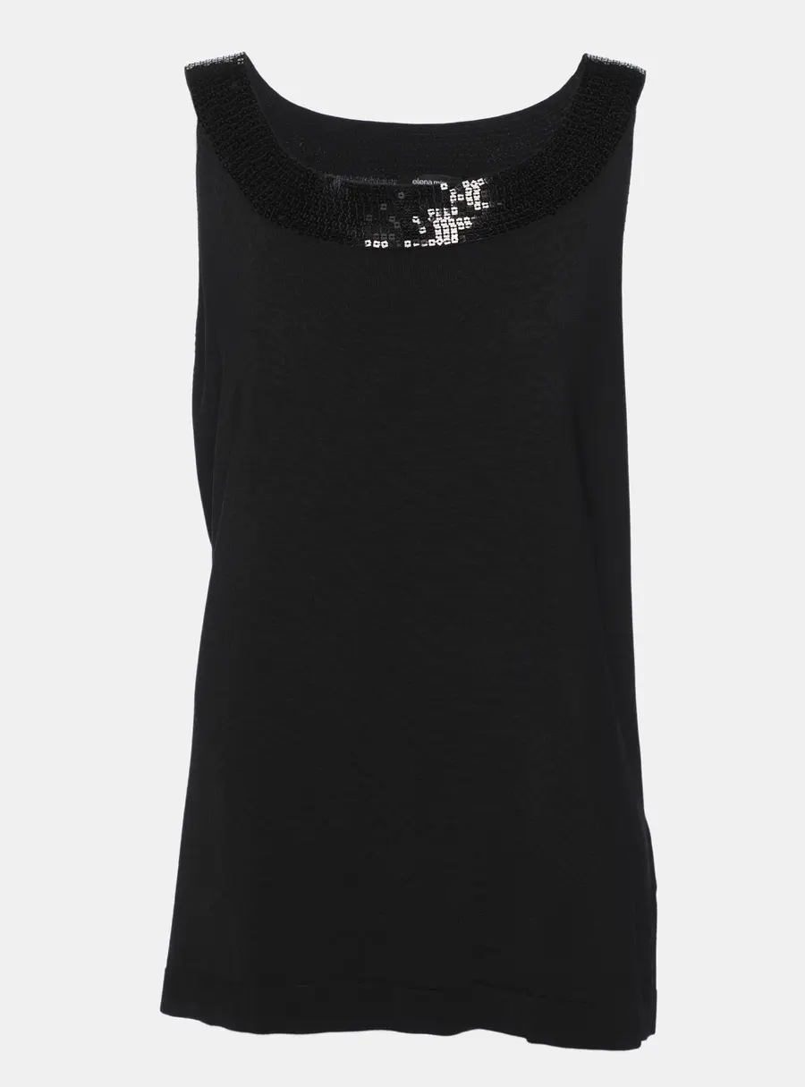 Elena Miro Black Jersey Paillettes Top XL