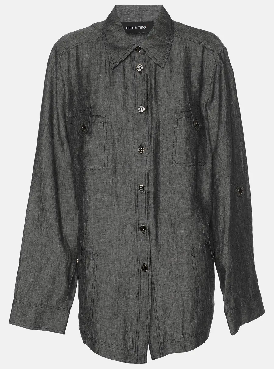Elena Miro Grey Linen Marble Stirup Long Sleeve Shirt L