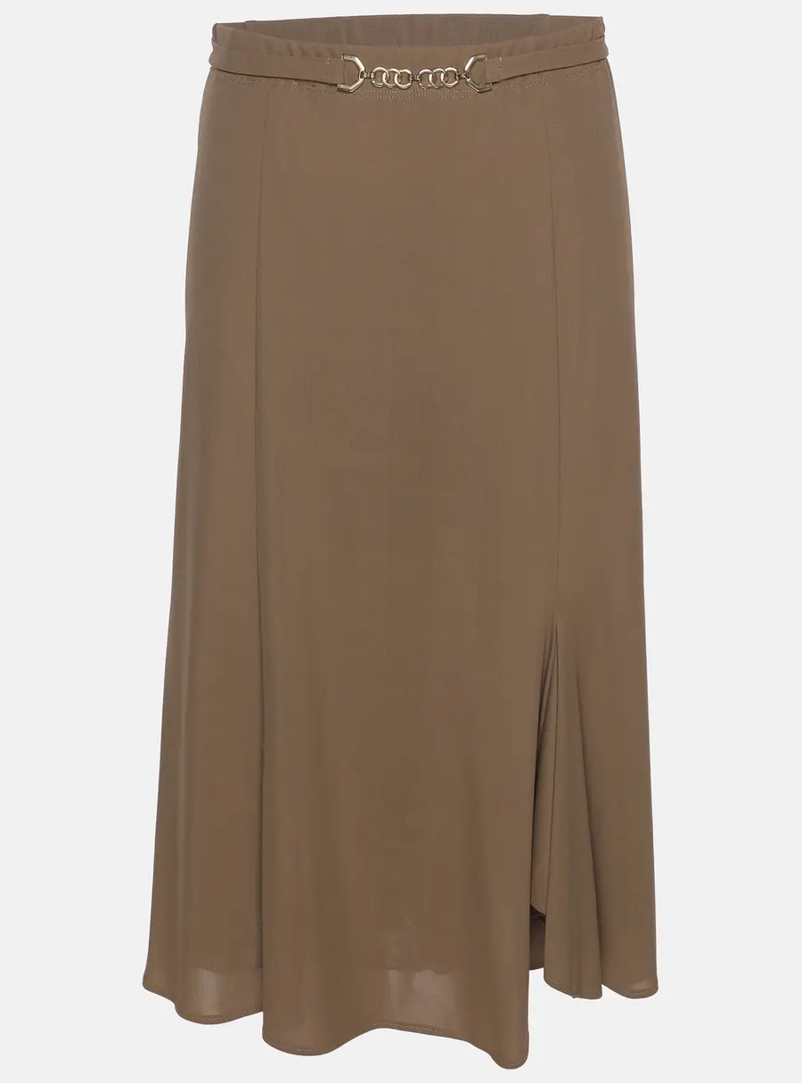 Elena Miro Khaki Jersey Belted Midi Skirt XL