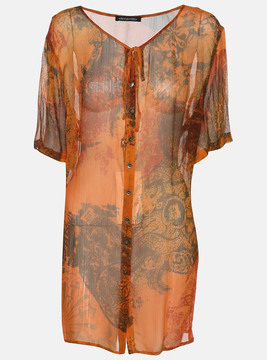 Elena Miro Orange Printed Chiffon Blouse L