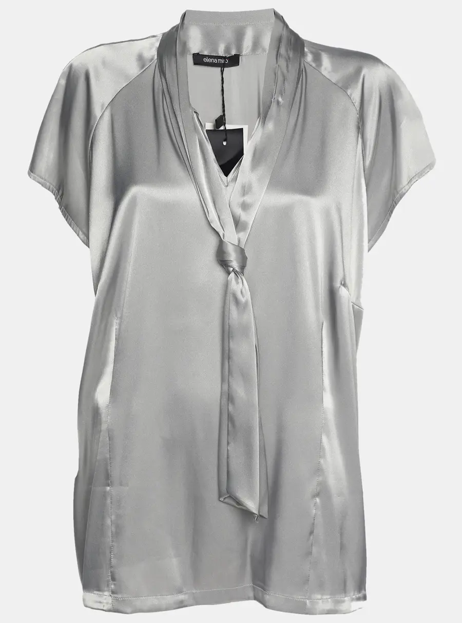 Elena Miro Grey Stretch Satin Neck Tie Top XXL