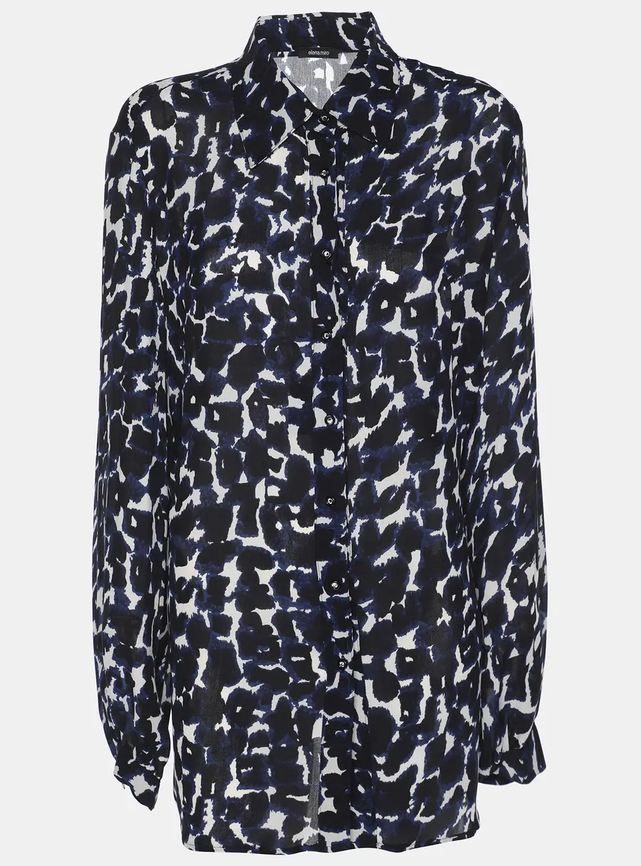 Elena Miro Blue Chiffon Georgette Print Long Sleeve Shirt L