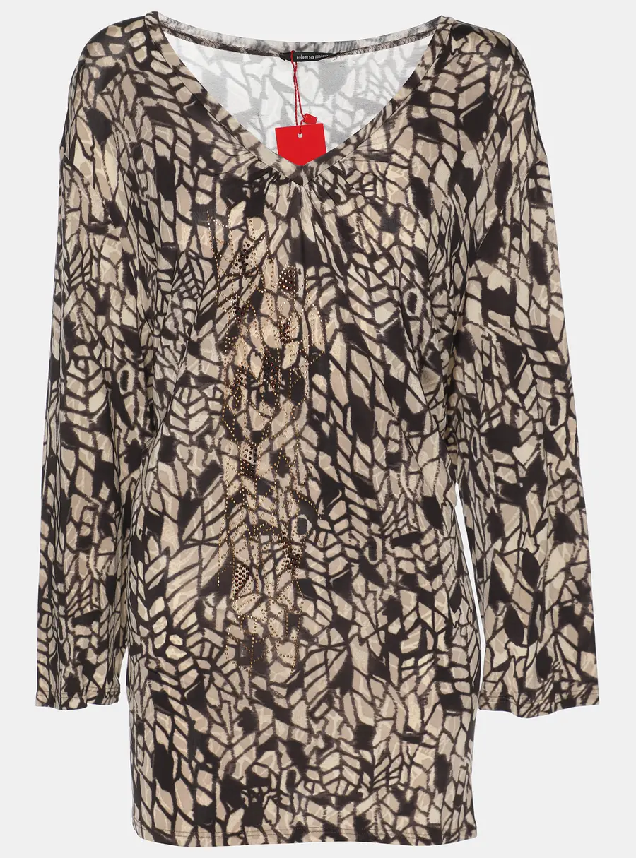 Elena Miro Printed Jersey Embellished V Neck Top XL