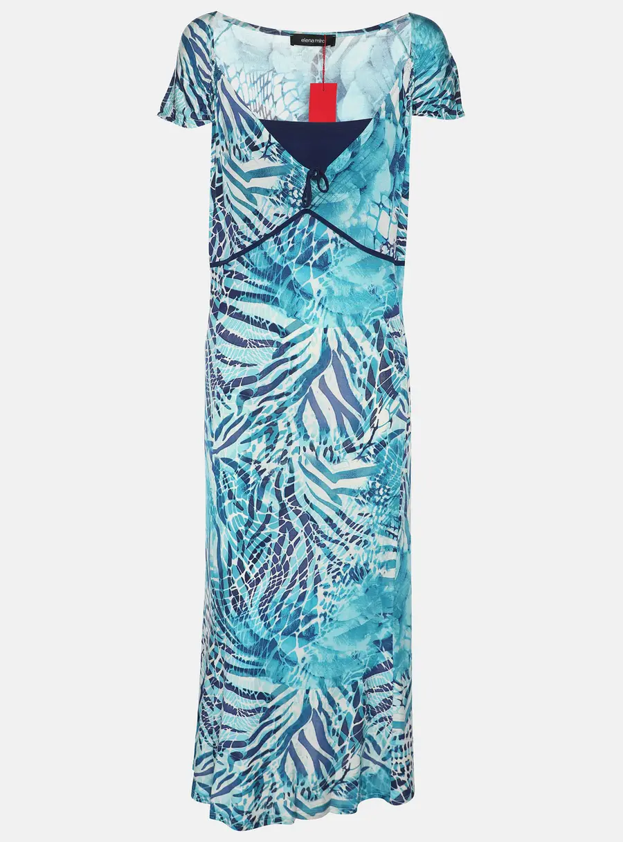 Elena Miro Blue Printed Jersey Sleeveless Midi Dress XL