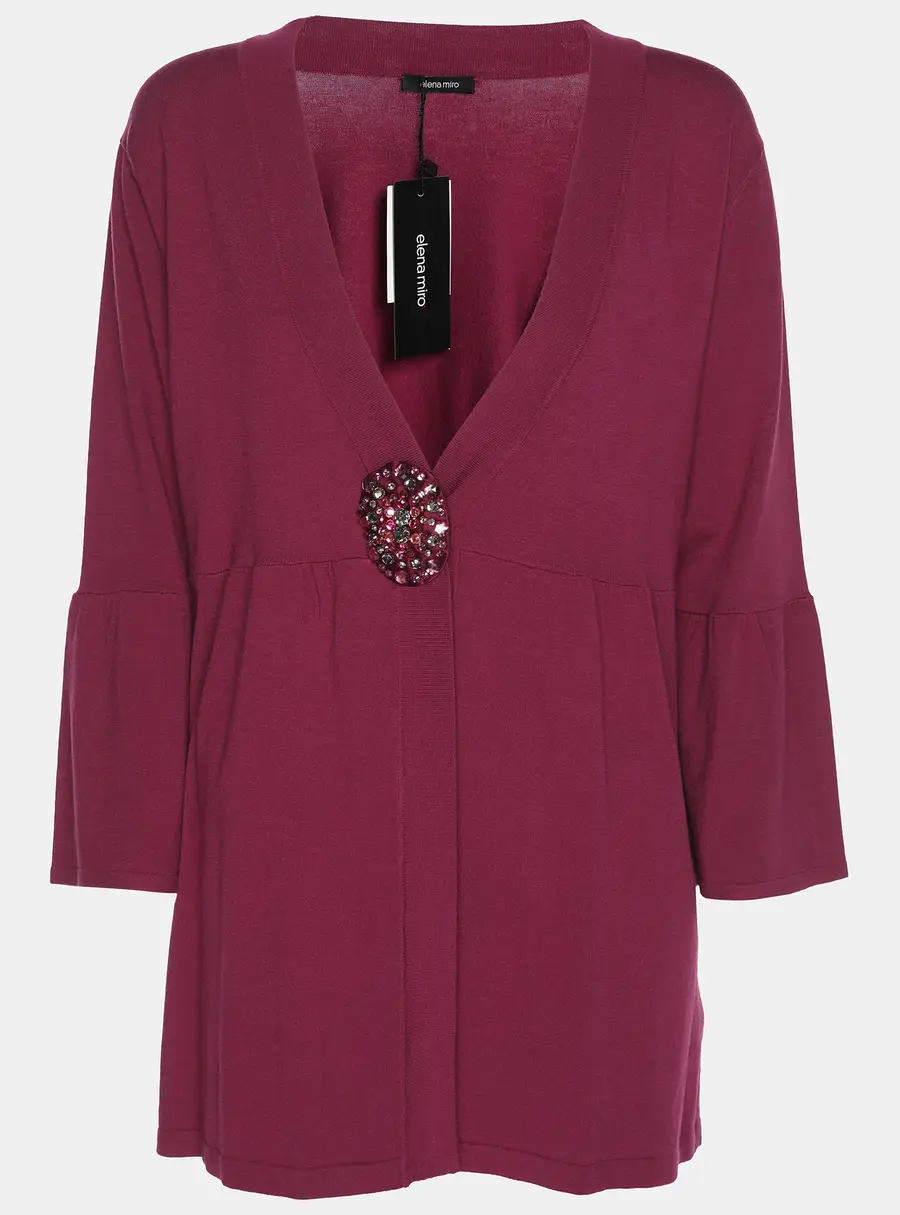Elena Miro Hot Pink Jersey Crystal Embellished V Neck Blouse L