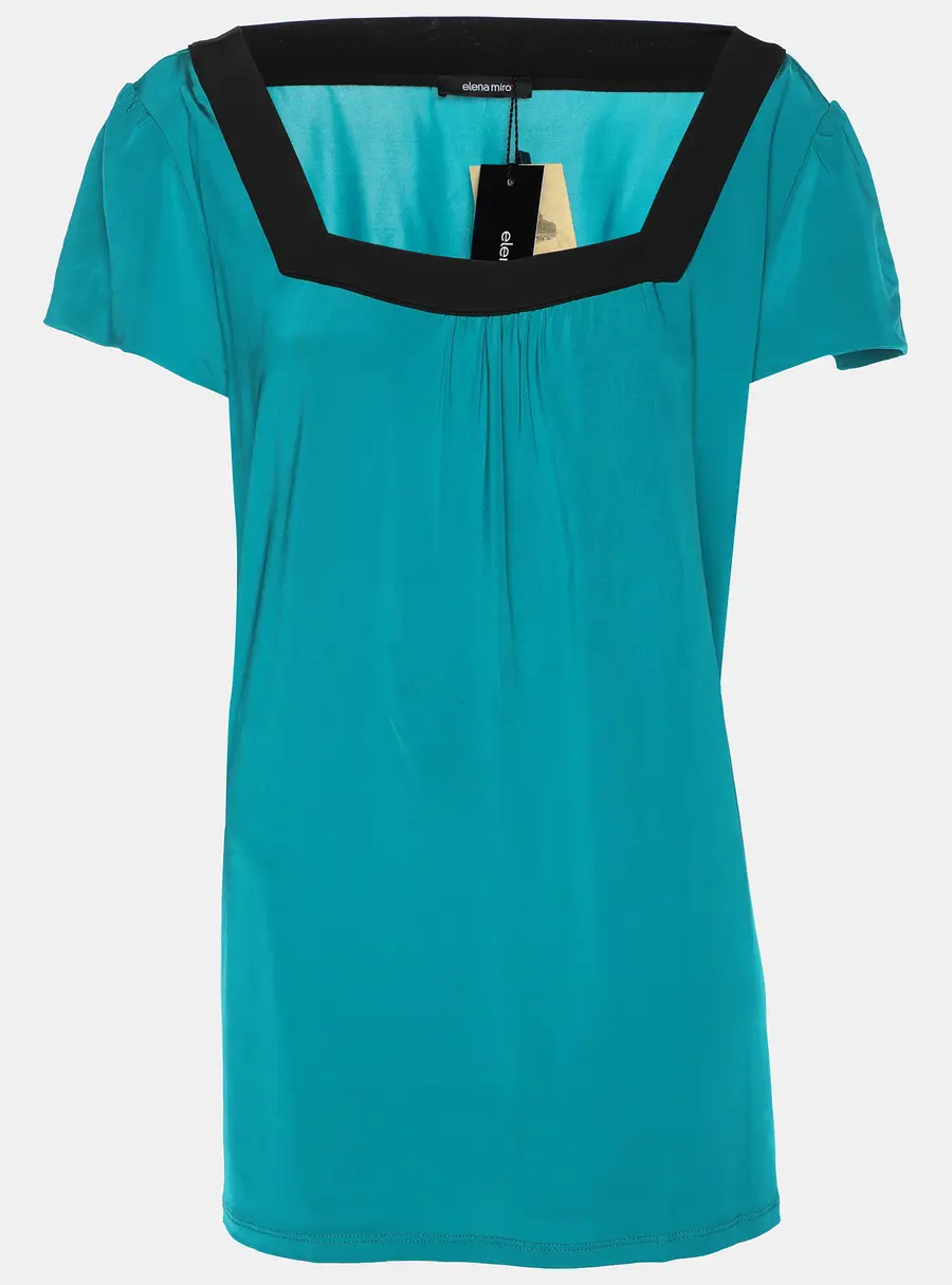 Elena Miro Green/Black Jersey Square Neck Cap Sleeve Top L