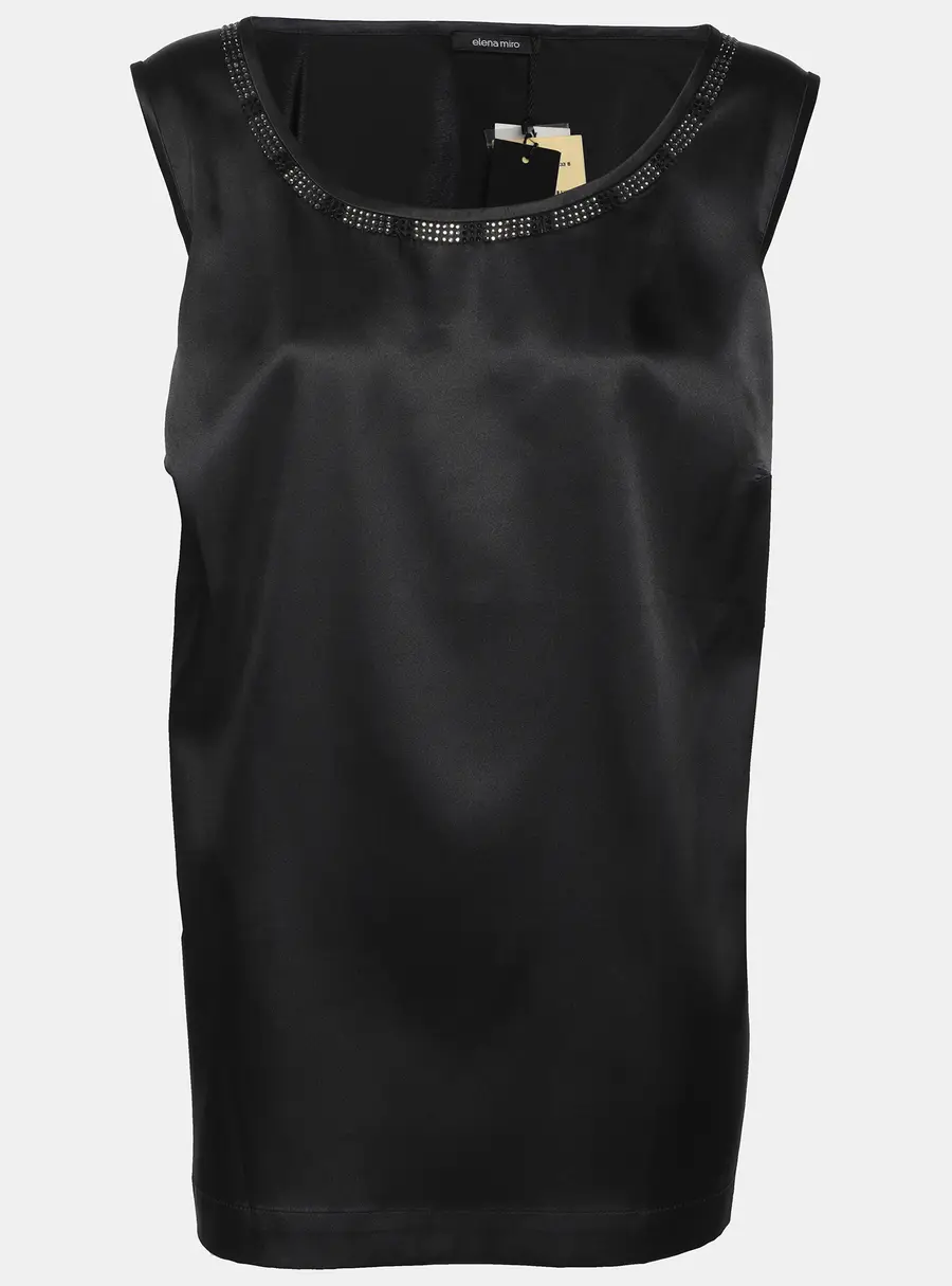 Elena Miro Black Satin Crystal Embellished Sleeveless Camisole L