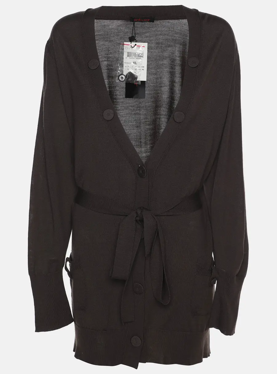 Elena Miro Brown Stretch Knit Belted Cardigan XL