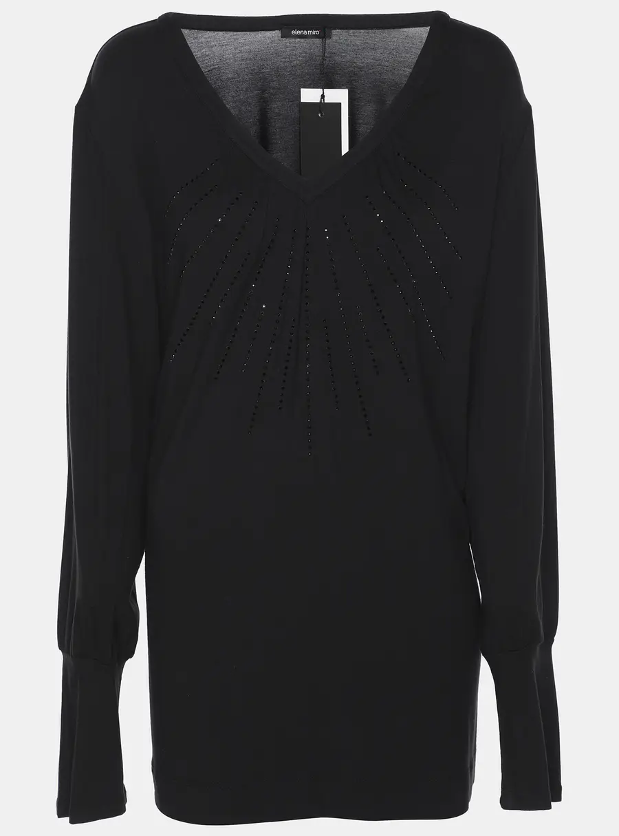 Elena Miro Black Jersey Embellished V Neck Top XXL